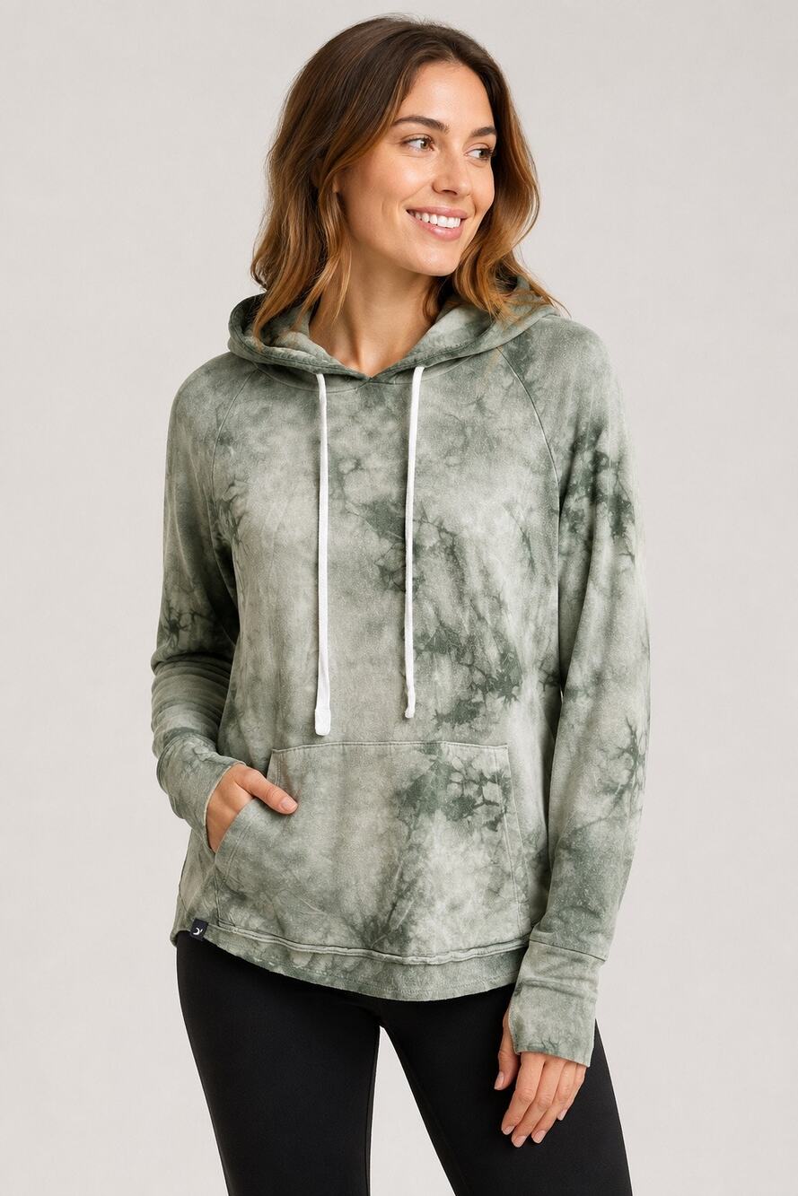 GLYDER Tie Dye Hooded Pullover Sweatshirt Green Long Sleeve Athleisure Size XL